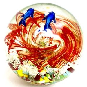 HAND BLOWN UNDERWATER WORLD of GLASS OFFICE PAPERWEIGHT GLASS FOR DESK DECOR